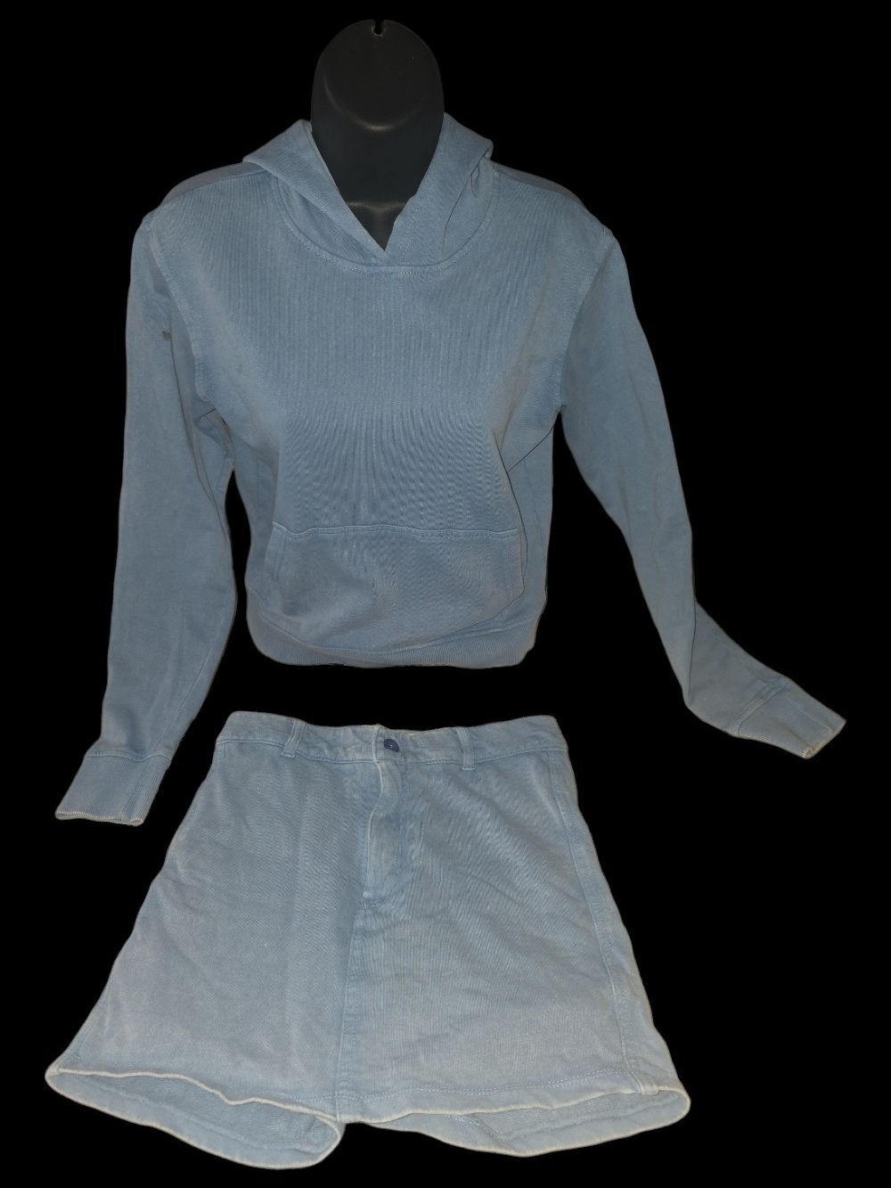 Love Trends Light Blue 100% Cotton Cropped Hoodie & Skort Set - Size Small